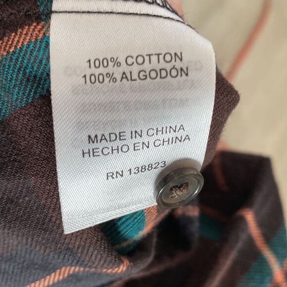 Western style plaid brown turquoise black peach 100 cotton buttons brand new - Picture 4 of 4